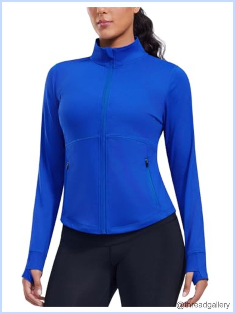 Women's Cropped Workout Jacket Lightweight Full Zip Running Thumb Holes